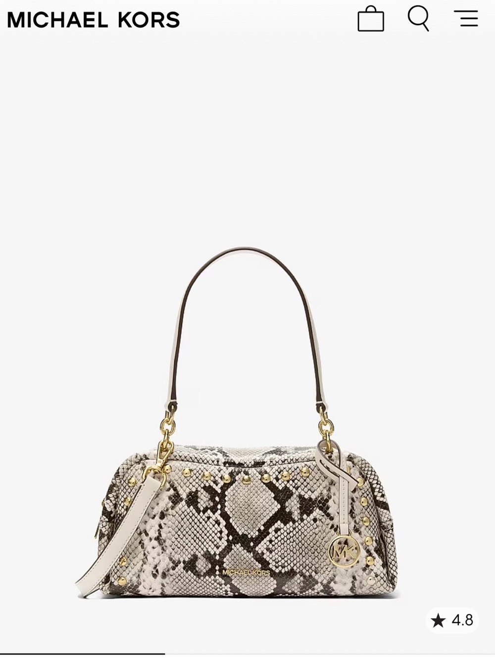 Michael Kors White and Black Snake-Print Studded Mini Satchel